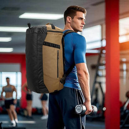 Large Travel Duffle Bag Backpack for Men Women 70L Big Sports Gym Bag with Shoe Compartment Heavy Duty Duffel Bags with Padded Straps for Weekend Overnight Camping, Brown