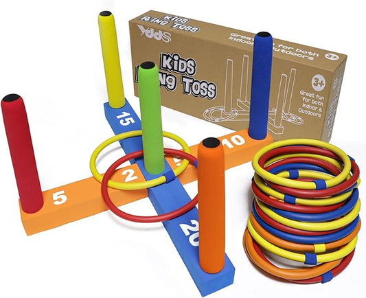 Ring Toss Game for Kids, Indoor & Outdoor Game for Family and Adults with 5 Poles, 2 Bases and 16