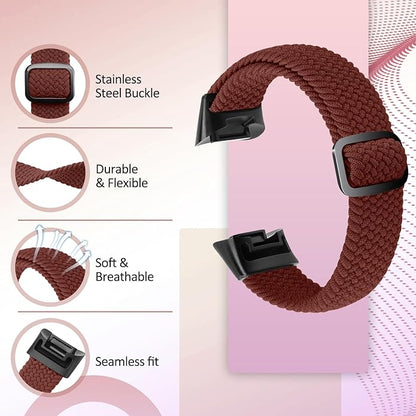 Elastic Braided Bands Compatible with Fitbit Charge 5/Fitbit Charge 6 for Women Men, Breathable Adjustable Stretchy Nylon Loop Sport Replacement Wristbands for Fitbit Charge 6 Charge 5 Straps