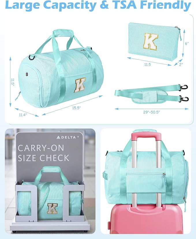 Birthday Gifts for Granddaughter, Girl Gym Bag, Kids Initial Overnight Duffel Bags with Shoe Compartment, Personalized Travel Bag with Makeup Pouch, Trendy Stuff for Teen (Letter L)