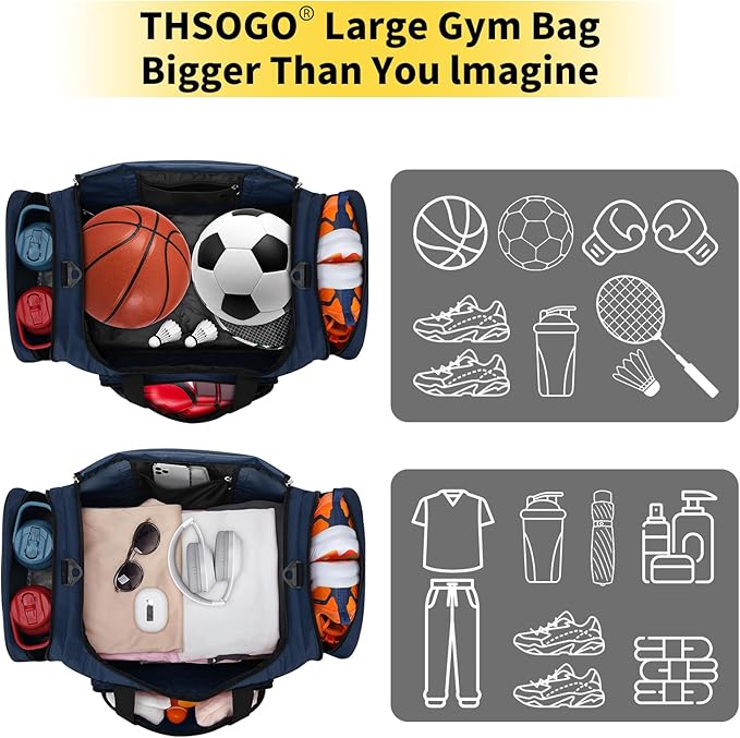 22 inch Gym Bag for Men - 55L Large Travel Duffle Bag Sports Equipment Bag with Multiple Zippered Pockets,Outdoor Workout Duffle Bag for Overnight Weekend - Navy Blue