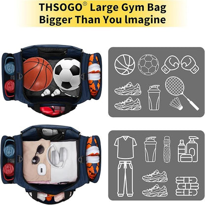 22 inch Gym Bag for Men - 55L Large Travel Duffle Bag Sports Equipment Bag with Multiple Zippered Pockets,Outdoor Workout Duffle Bag for Overnight Weekend - Navy Blue