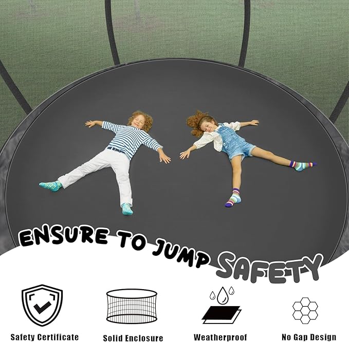 Trampoline 12FT 14FT 15FT 16FT for Kids/Adults - Outdoor Recreational with Enclosure Net Curved Poles and Ladder, Heavy Duty Anti-Rust Coating, ASTM Approval