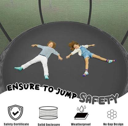 Trampoline 12FT 14FT 15FT 16FT for Kids/Adults - Outdoor Recreational with Enclosure Net Curved Poles and Ladder, Heavy Duty Anti-Rust Coating, ASTM Approval