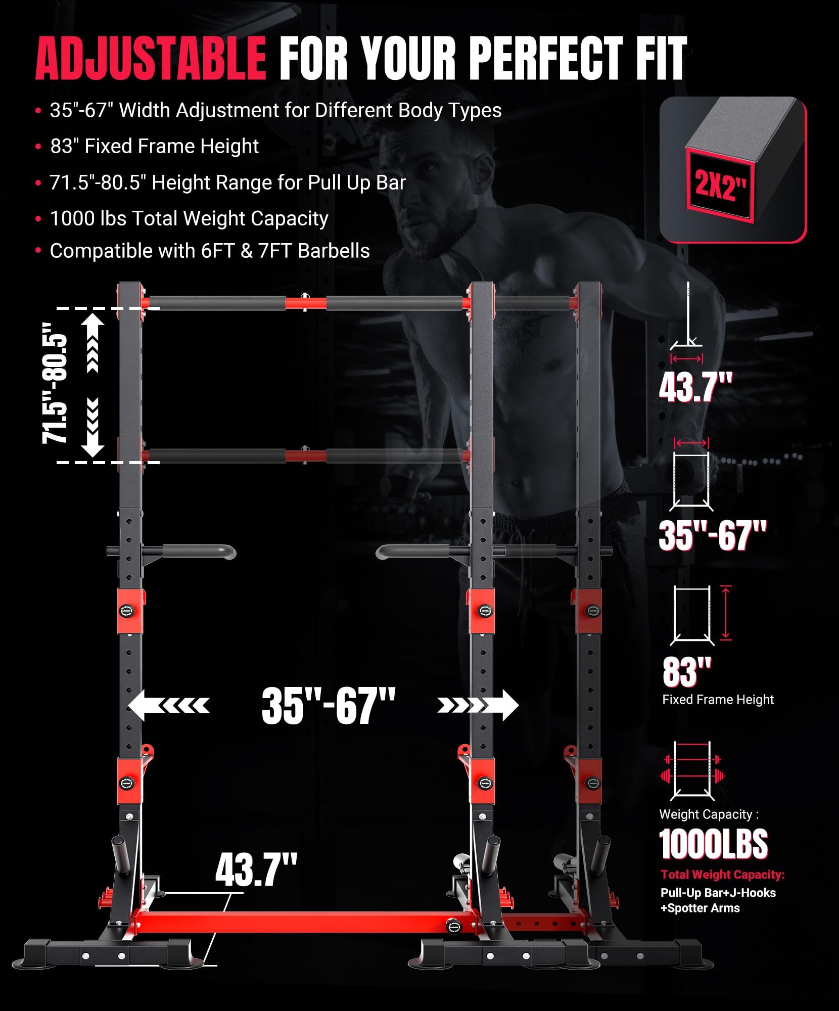 YOLEO Squat Rack with Adjustable Pull-Up Bar & Extended Safety Arms, Multi-Functional Power Racks