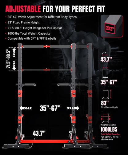 YOLEO Squat Rack with Adjustable Pull-Up Bar & Extended Safety Arms, Multi-Functional Power Racks