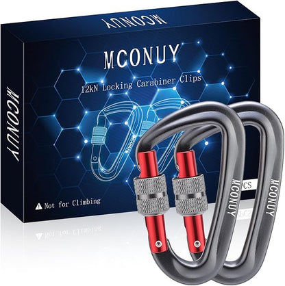 12kN Locking Carabiner Clips, Small Aluminium Carabiners Keychain, Heavy Duty Caribeaners for Camping, Hiking, Hammocks, Swings, Dog Leash, 2 Pcs