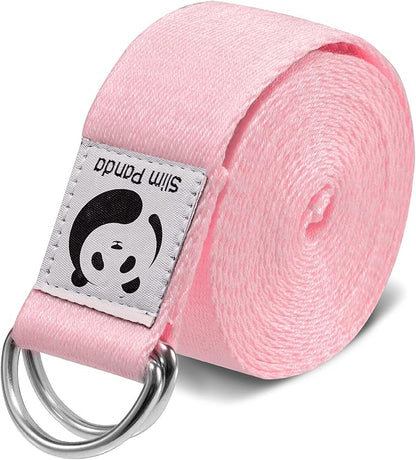 Slim Panda Yoga Strap for Stretching,Cotton Yoga Strap with Adjustable D-Ring Buckle,Non-Elastic Yoga Belt for Pilates,Gym Workouts,Physical Therapy,Improve Flexibility