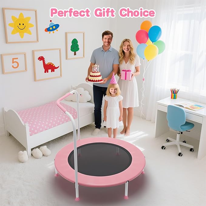 36" Mini Trampoline for Toddlers Ages 1–6 – Foldable Indoor/Outdoor Kids Rebounder with Foam Handle & Safety Padded Cover