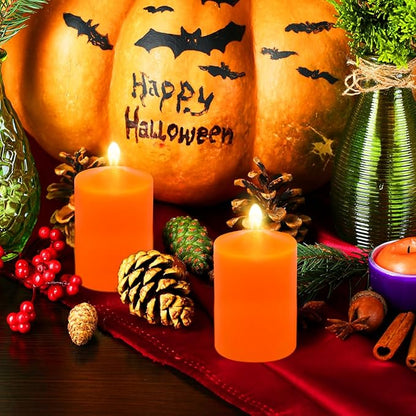 4 Packs Dripless Orange Pillar Candles 2x3 Inch Unscented 24 Hour Fall Harvest Cylinder Candles for Thanksgiving Day Dinner Tables, Wedding, Party, Home Decor