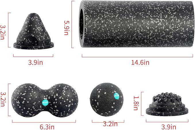 5-in-1 Foam Roller Set for Muscle Recovery ??Includes Yoga Roller, Massage Ball, Peanut Ball, Cone, and Acupressure Disc ??for Back, Legs, and Full Body Relief