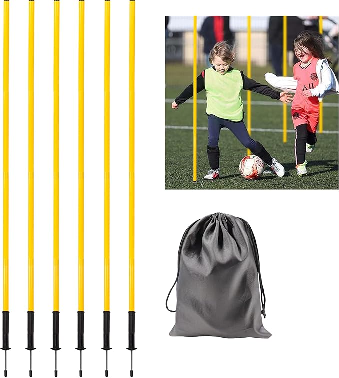 6 Pcs 5FT Agility Training Poles for Soccer,Basketball,Football,Dog,Horse Training-Adjustable Speed and Agility Training Equipment Sports Training Sticks with Ground Spring Nails and Storage Bag