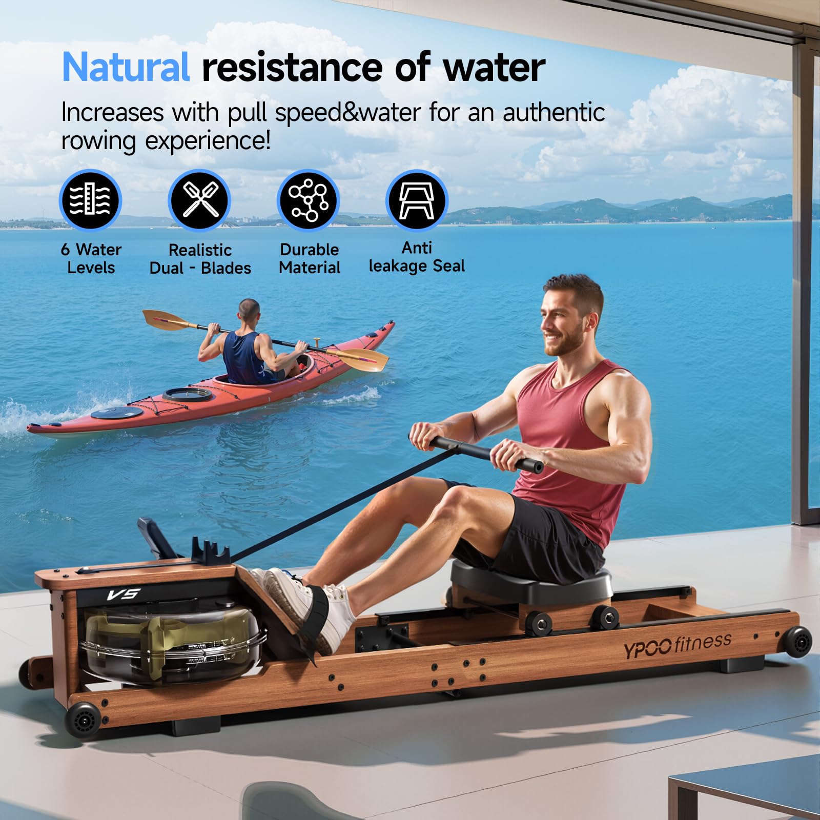 YPOO Rowing Machine for Home, 350LB 16-Level Magnetic Resistance Foldable