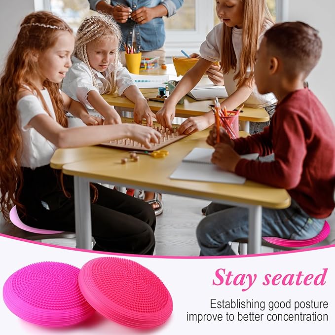 Libima 4 Pcs Wiggle Seat Inflated Wobble Cushion for Sensory Kid 13 Inches Balance Disc Flexible Seating for Classroom Sensory Pad for Chair Wiggle Cushion with Needle Pump