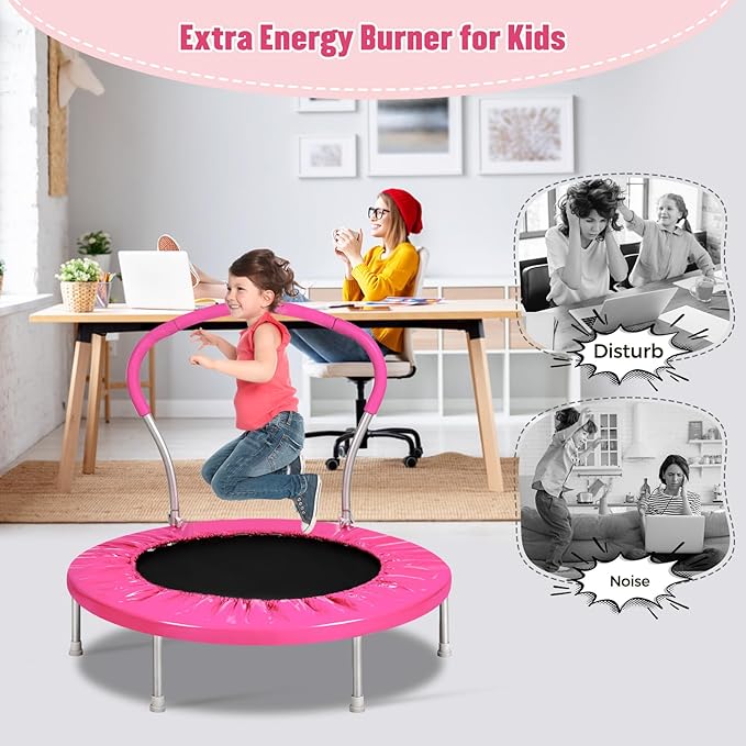 36-Inch Kids Trampoline with Handle - Indoor Mini Tranpoline for Toddlers, Small Fitness Rebounder for Indoor and Outdoor Use