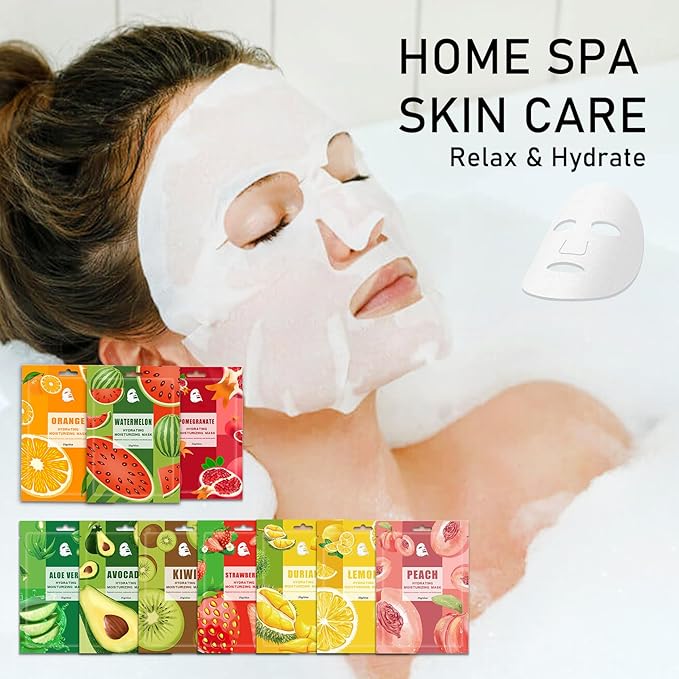 Face Masks Skincare,Hydrating Sheet Masks,Collagen Night Wrapping Mask,Facial Mask for Men&Women,with Collagen Essence and Fruit Extracts,Nourishing and Moisturizing for All Skin Types 10 Pack B7