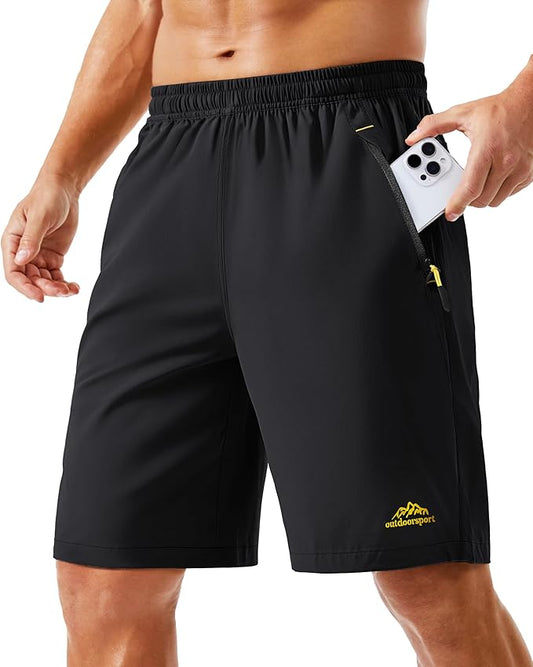 TACVASEN Men's Running Athletic Shorts 9" Quick Dry Workout Gym Shorts Lightweight Summer Shorts 3 Zipper Pockets