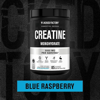 Jacked Factory Creatine Monohydrate Powder 425g - 5g Daily Creatine Supplement for Men and Women, Vegan-Friendly, Third-Party Tested - 85 Servings, Blue Raspberry