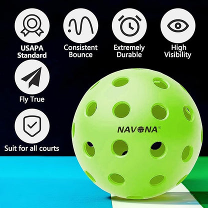 Navona 12 Pack Premium 40-Holes Colorful Outdoor Pickleball Balls, Meet USAPA Official Requirement, Perfectly Balanced, High Bounce True Flight, Durable Outdoor Pickleball Set