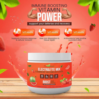 Electrolyte Powder - Refreshing Workout Recovery Electrolytes, Sugar Free, Gluten Free & Vegan, Pure Keto & Paleo Hydration Beverage, Immune Boosting Vitamins (198 Grams, Strawberry Watermelon)