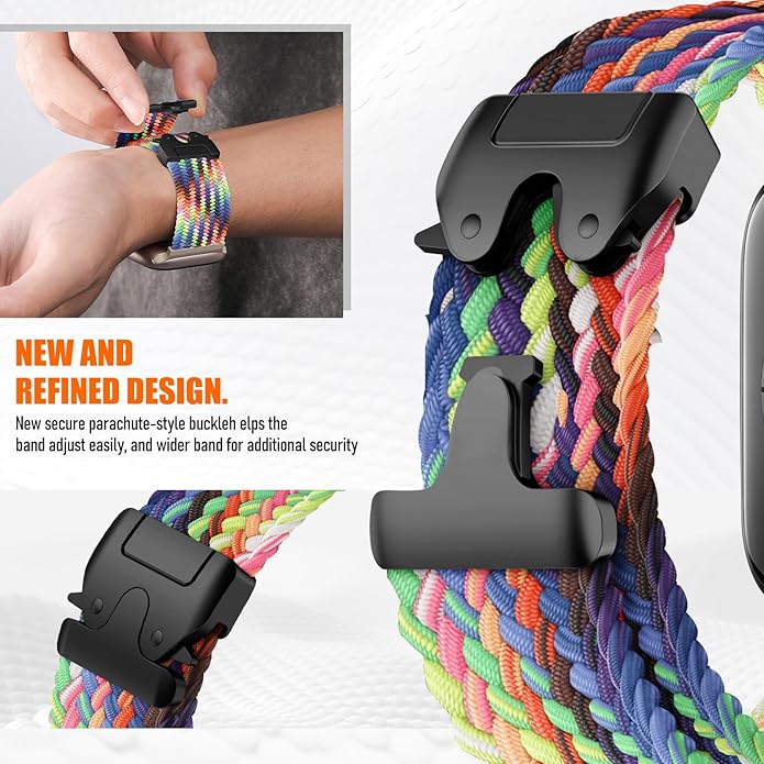 Braided Stretchy Band for Fitbit Versa 4/Versa 3/Sense 2/Sense Watch Band Women Men,Parachute-style Buckle Nylon Sport Wristband Soft Fabric Elastic Loop Strap Accessories for Versa 4/3