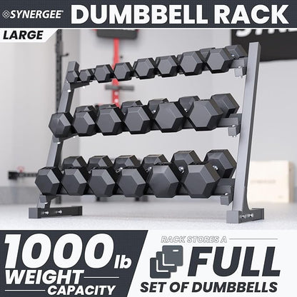 Synergee Dumbbell Rack for Home Gym – 3 Tier Adjustable Weight Rack for Dumbbells – Space-Saving Storage Shelf – Available in 38" or 46" – Heavy Duty Steel Frame – Easy Assembly