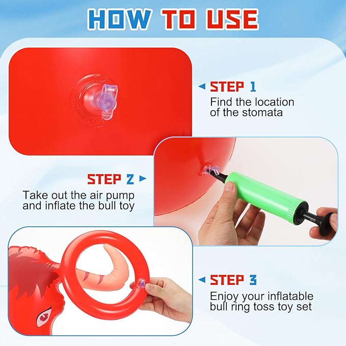 2 Pcs Inflatable Ring Toss Set Include 2 Inflatable Base 12 Rings for Cowboy Fiesta Rodeo Luau Beach Pool Birthday Party Supplies