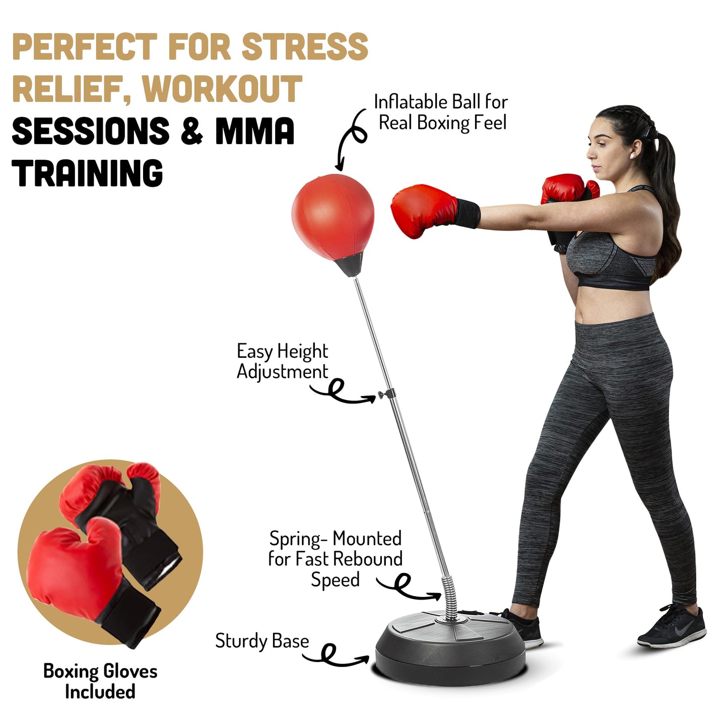 Tech Tools Punching Bag with Stand Adjustable Boxing Speed Bag Teens Adults