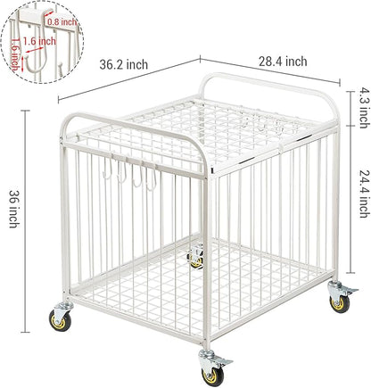 MyGift Large Capacity Metal Rolling Multi Sports Ball Cage Storage Hopper, Gym Equipment Basket Cart with Lockable Latch, Heavy Duty Caster Wheels, and 8 Accessory Hooks