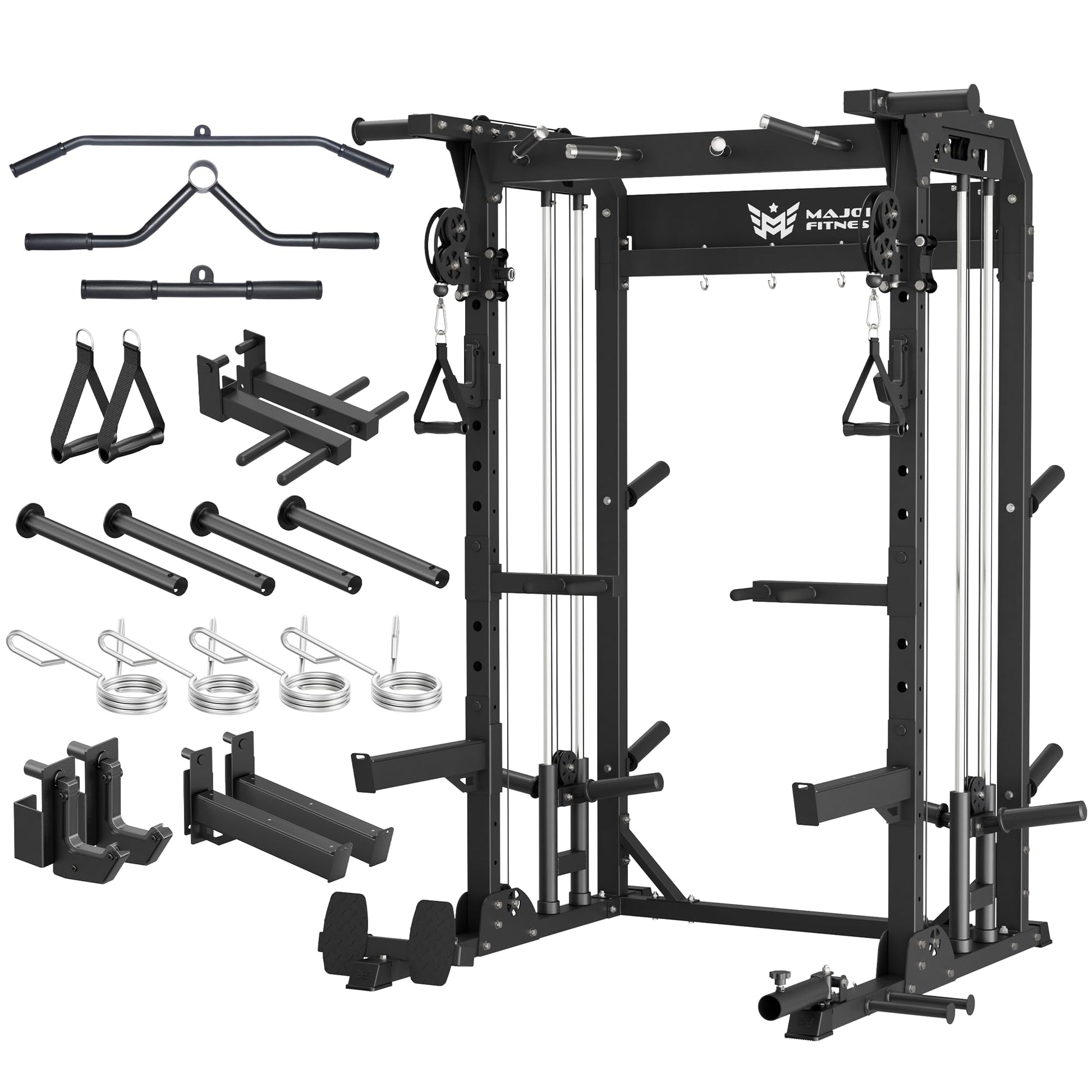 MAJOR FITNESS F22 Power Rack, 1600lbs All-in-One Squat Rack with Cable Crossover, Dual Pulley
