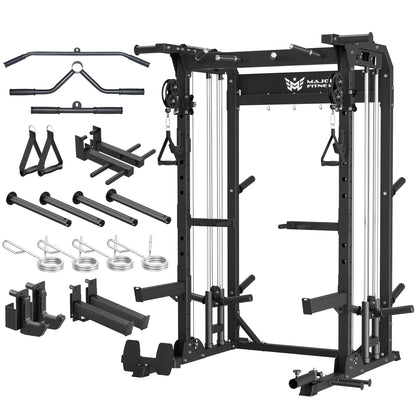 MAJOR FITNESS F22 Power Rack, 1600lbs All-in-One Squat Rack with Cable Crossover, Dual Pulley