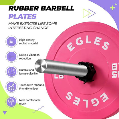 EGLES Vibrant Colorful Olympic Weight Plates, Rubber Barbell Plates, 2-inch Standard Virgin Rubber Bumper Plate 10 15 25 35 45LB for Home Gym Weightlifting, Strength Training, Fit Workouts