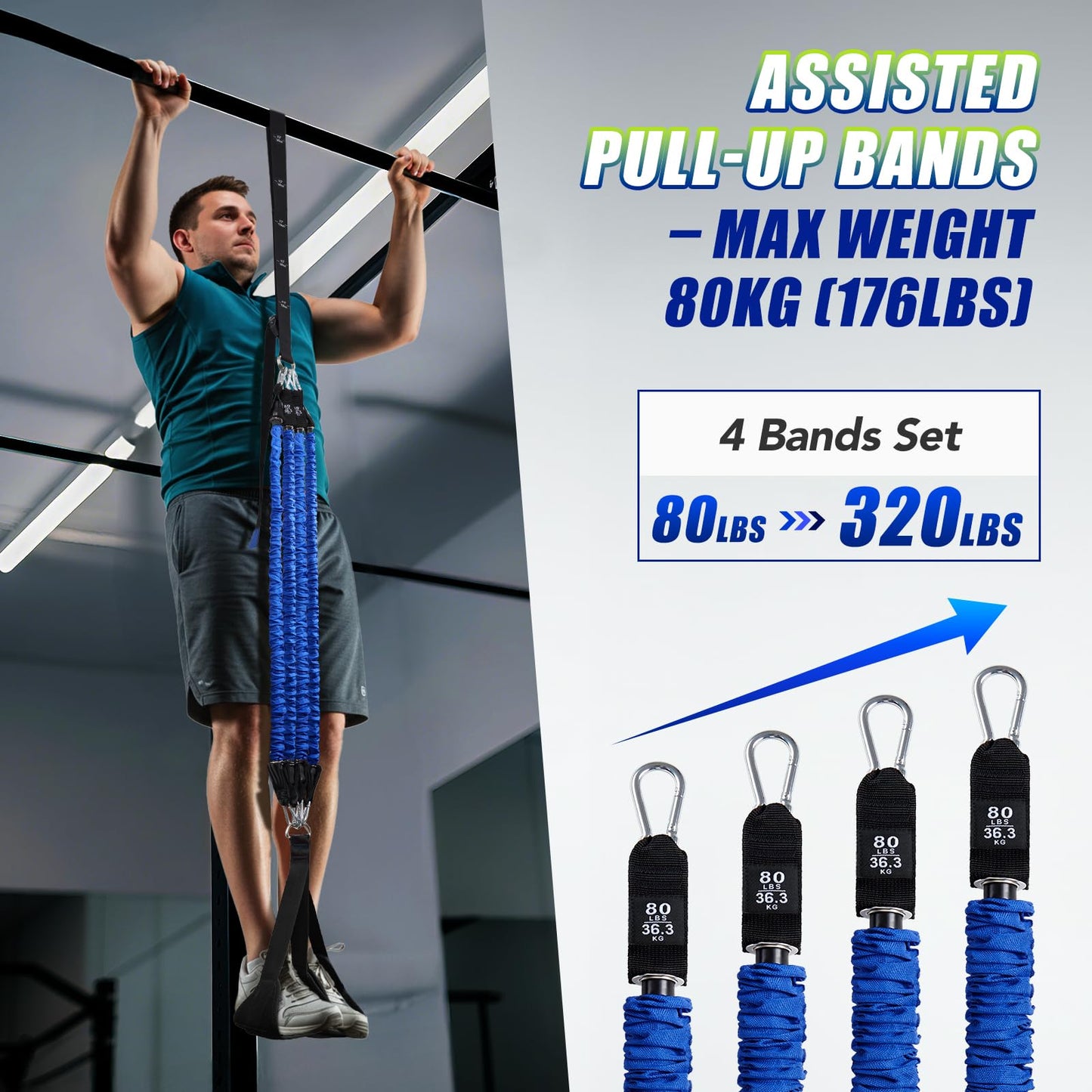 ALongSong Pull Up Assistance Bands with Foot Support Pedal - Upgraded Heavy Duty Resistance Bands