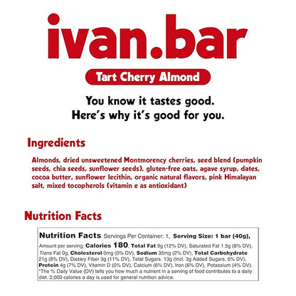Protein Packed Energy Snack Bar | Provides Healthy Energy | Vegan, All Natural Ingredients | Soy, Dairy & Gluten Free (1.4 Ounce (Pack of 15 Bars), Tart Cherry)