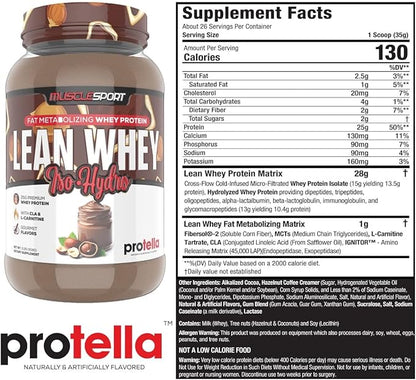 Musclesport Lean Whey Revolution??Protein Powder - Whey Protein Isolate - Low Calorie, Low Carb, Low Fat, Incredible Flavors - 25g Protein per Scoop - 2lb Protella