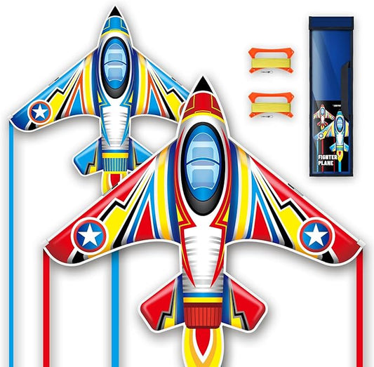 Extremely Easy to Fly Two Piece Plane Kite Set for Kids,Single Line String with Tail for Beach