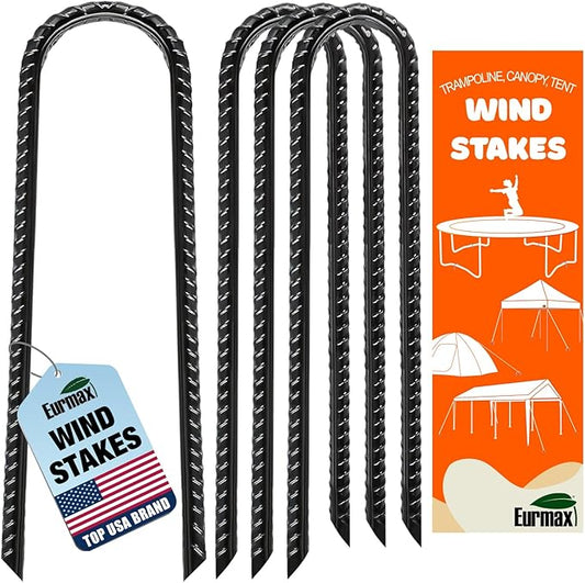 Eurmax USA U-Shaped-Rebar-Stakes-12-Inch, Ground Stakes Heavy Duty Trampoline Stakes Rebar