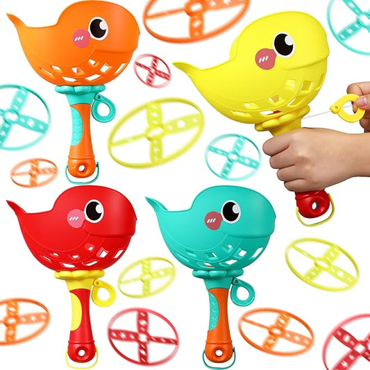 Set of 8 Flying Disc Launcher Toys Bulk Toys for Kids Include String Launchers & Discs Manual