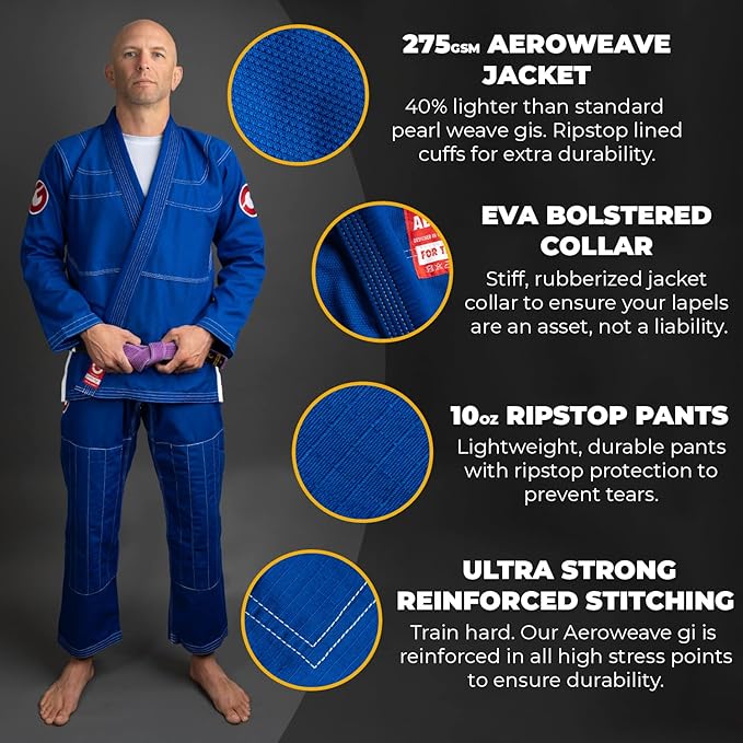 Gold BJJ Aeroweave Jiu Jitsu Gi - Ultra Lightweight BJJ Gi - Preshrunk Brazilian Jiu Jitsu Uniform for Men
