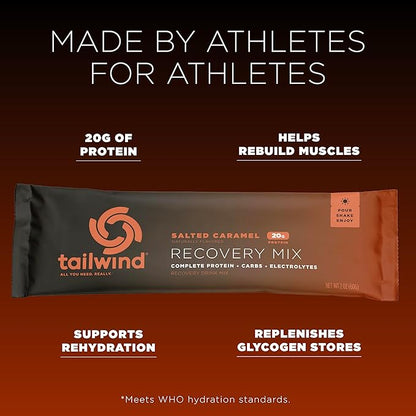 Tailwind Nutrition Recovery Mix, 20 Grams Complete Protein, Carbohydrates, and Electrolytes Powder Drink Mix for Post-Workout, Free of Gluten, Soy, and Dairy, Vegan, 12 Servings, Salted Caramel