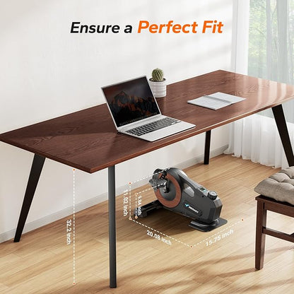 Under Desk Bike Pedal Exerciser, Quiet Magnetic Mini Exercise Bike with MERACH App for Arm, Leg Recovery, Physical Therapy, Smooth Foot Desk Cycle with 2 Resistance Bands & Non-Slip Mat