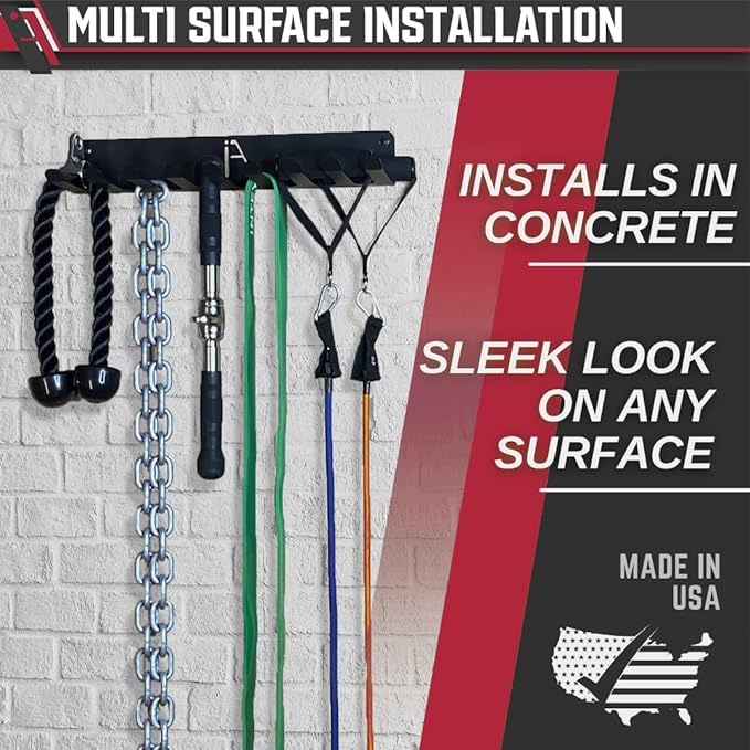 IRON AMERICAN) Gym Storage Hanger/Heavy Duty Multi-Purpose Gym Rack for Lifting Belts, Chains, Exercise Bands, Jump Ropes (mounting hardware included)