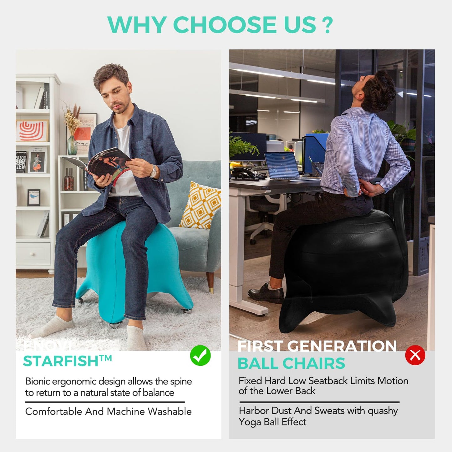 ENOVI Starfish Yoga Ball Chair, Exercise Ball Ergonomic Design for Office and Home, Relieve Back