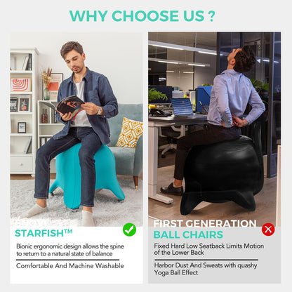 ENOVI Starfish Yoga Ball Chair, Exercise Ball Ergonomic Design for Office and Home, Relieve Back