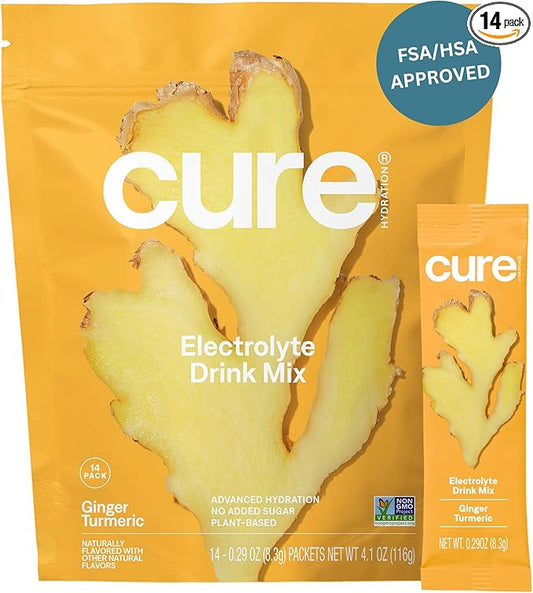 Cure Hydration | Plant-Based Electrolyte Drink Mix | No Added Sugar | FSA-HSA | Dehydration Relief