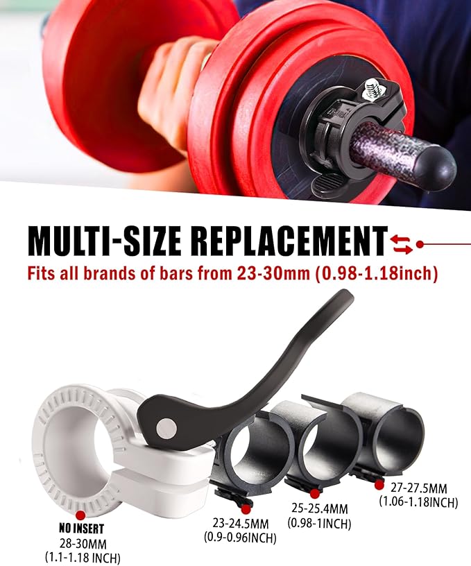Narrow Barbell Clips 2.5cm Width for Olympic Bars, 0.9-1.18inch Adjustable Weight Clamps, Quick Release Locking Collars for Weightlifting