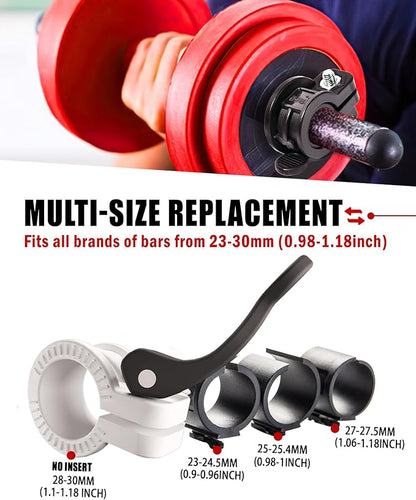 Narrow Barbell Clips 2.5cm Width for Olympic Bars, 0.9-1.18inch Adjustable Weight Clamps, Quick Release Locking Collars for Weightlifting