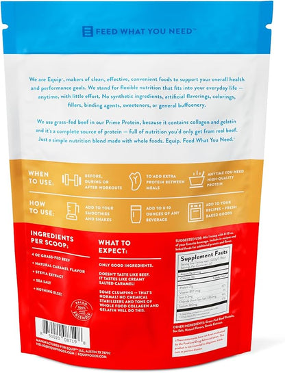 Equip Foods Prime Protein Powder | Clean, Grass Fed Beef Protein Powder, Carnivore Protein Isolate | Paleo, Keto Friendly, Gluten & Dairy Free, Helps Build & Repair Tissue| 30 Servings, Salted Caramel