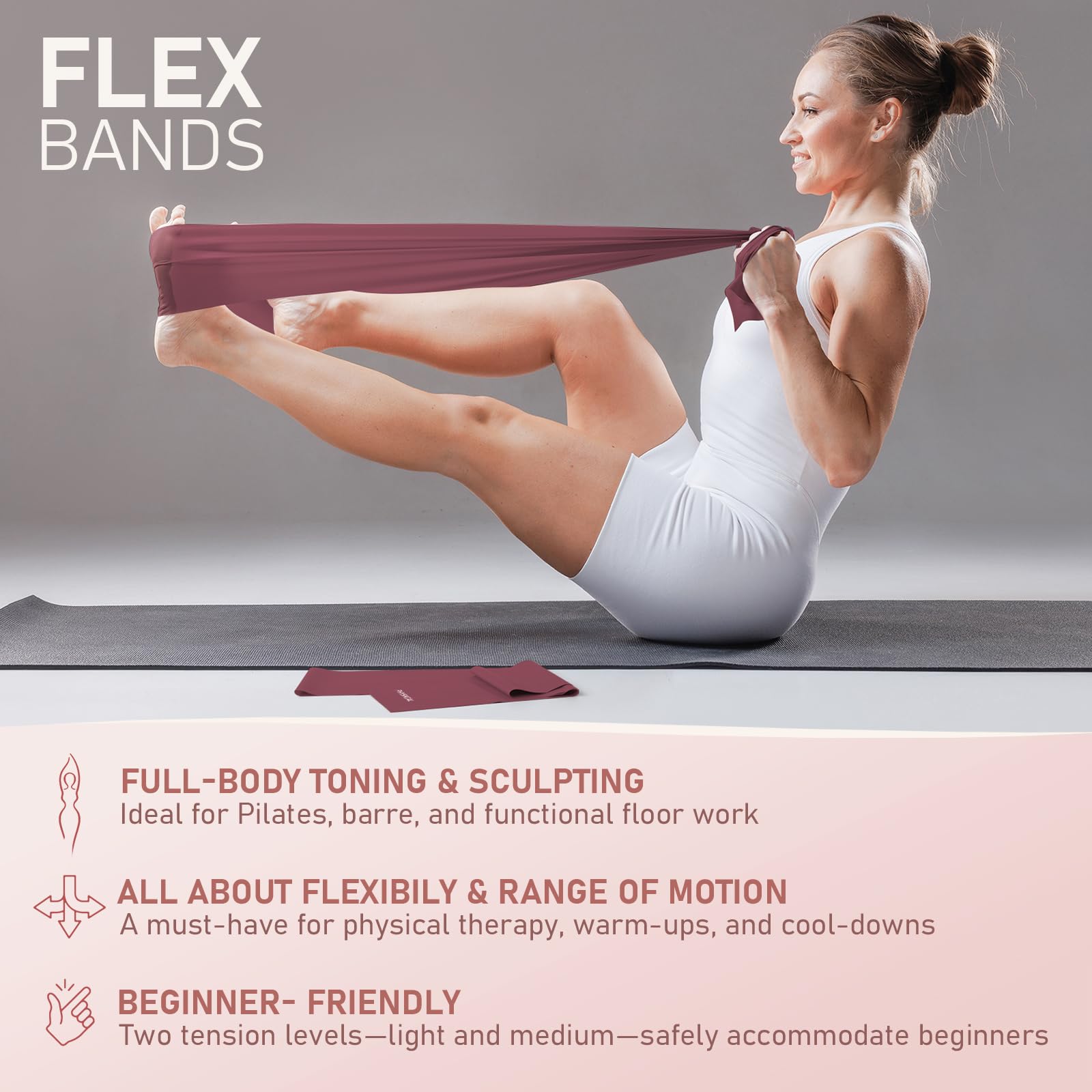 PhysKcal Pilates Kit, 15-Inch Pilates Ring with Pilates Ball & Bands, Plum