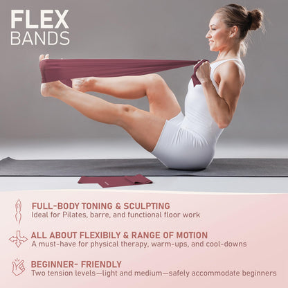 PhysKcal Pilates Kit, 15-Inch Pilates Ring with Pilates Ball & Bands, Plum